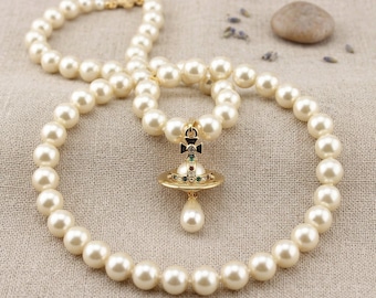 In Box 925 Silver Pearl Saturn Pendant | Vivienne Westwood Pearl Necklace, Gifts