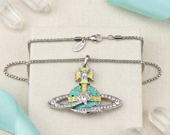 In Box 925 Silver Green Cubic Zirconia Saturn Pendant | Vivienne Westwood Pearl Necklace, Gifts