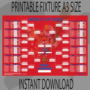 2026 World Cup Fixture Printable, World Cup Chart, Football Bracket, World Cup Predictions, PNG Digital Download