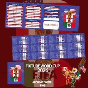 Archivo digital PNG Fixture Mundial  2026  Mexico, Canada, Estados Unidos/ Mexico/ canada Pelota mundial Digital zona horaria + mockup