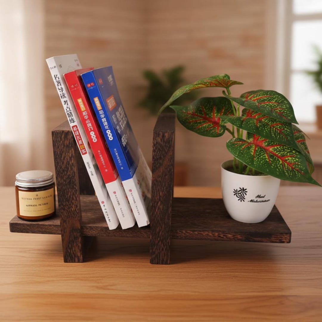 Bamboo Desktop Bookshelf – Creative Small Desk Book Organizer, Home ...