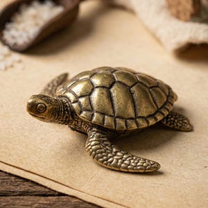 Figura de tortuga de latón macizo / Adorno de escritorio vintage de tortuga marina, decoración rústica para el hogar