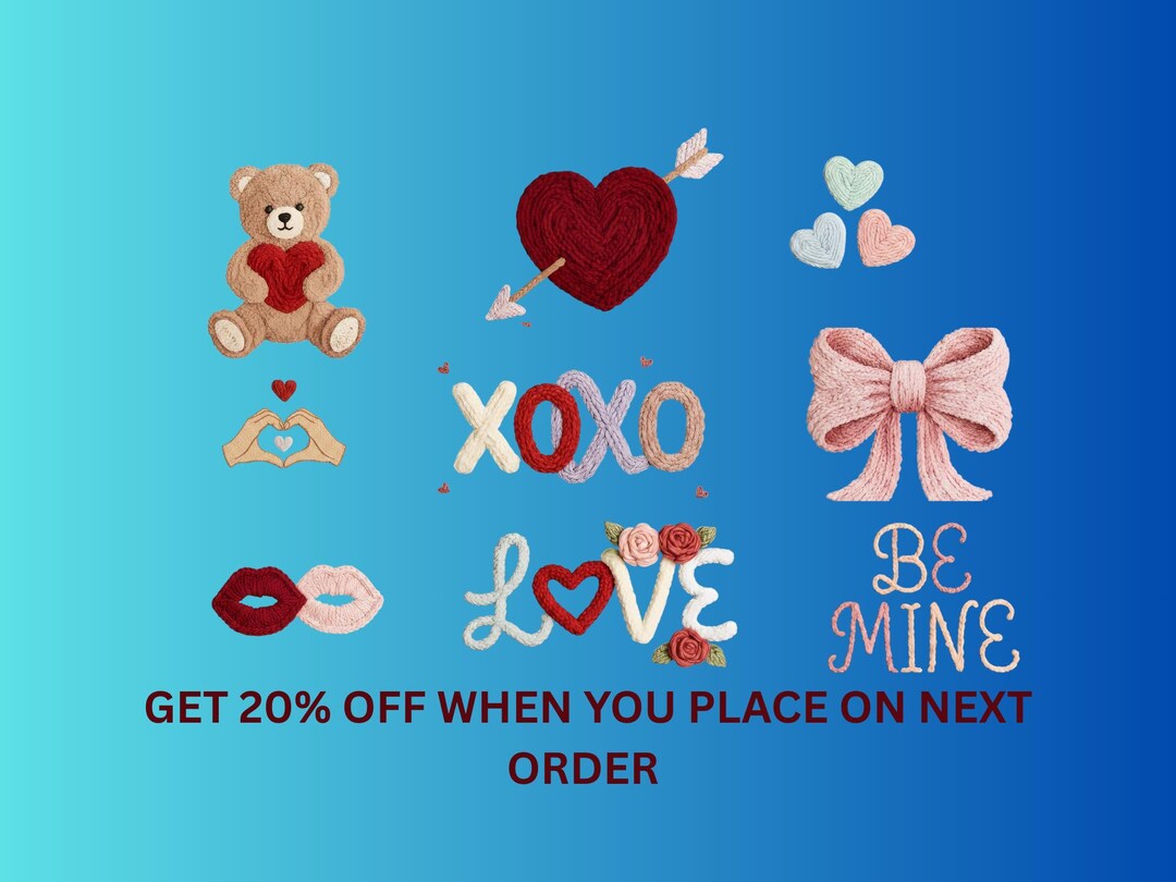 Valentines Day PNG Bundle - Faux Yarn Latch Hook Yarn Bow Coquette ...