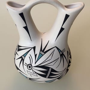 Jarrón de boda de cerámica nativa americana Acoma, vintage, firmado por Brenda Cerno.