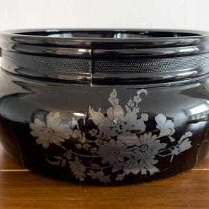 1930s Vintage Black Amethyst Glass Bowl with Floral Design