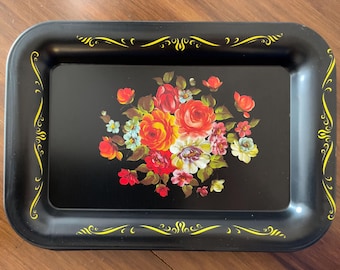 Set of Four (4) 1960s Vintage Lithographed Tole Metal Trinket Trays