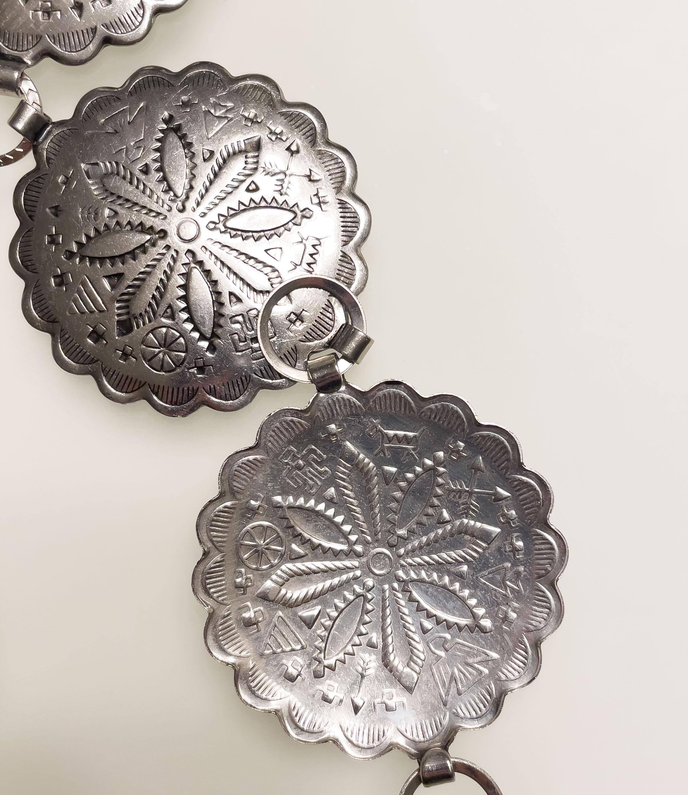 Vintage Silver-toned Concho Chain Belt With Floral Pattern - Etsy