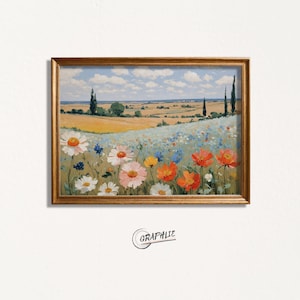 Wildblumen Feld Poster - Sommer Dopamin Dekor Nancy Meyers Cottage Dekoration für Wohnzimmer - Download