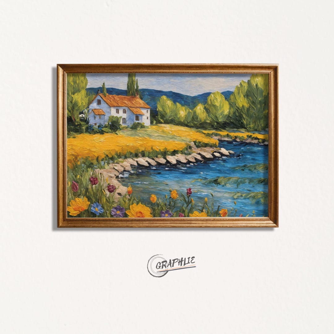 Floral Coastal House Print – Vintage Impressionist Nancy Meyers Cottage ...