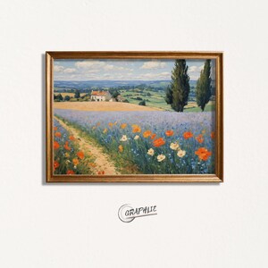 Blau Wildblumen Feld Druck - Rot Weiß Sommer Nancy Meyers Cottage Flur Kunst - Download