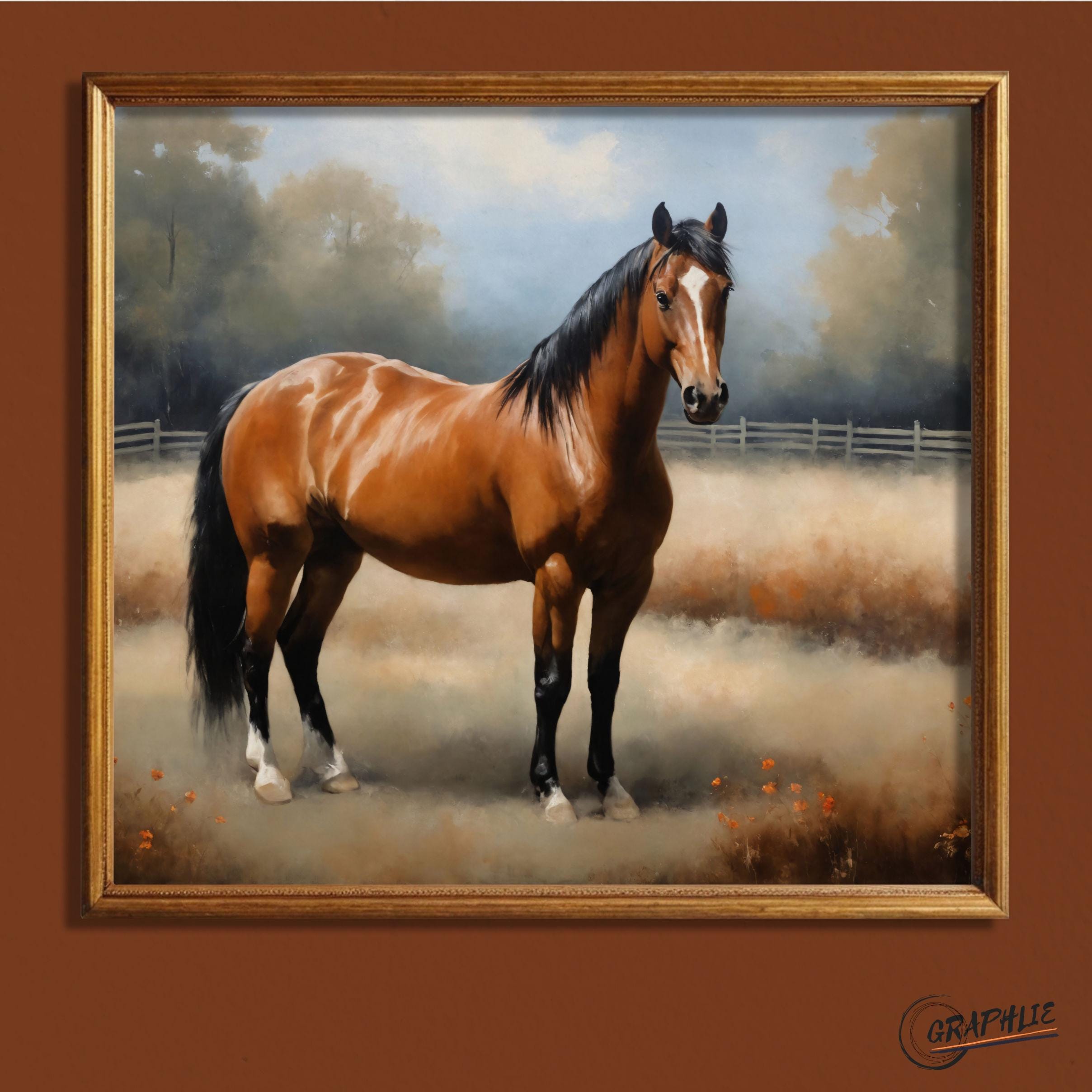 Brown Horse Paddock Print – Vintage Equestrian Impressionist Nancy