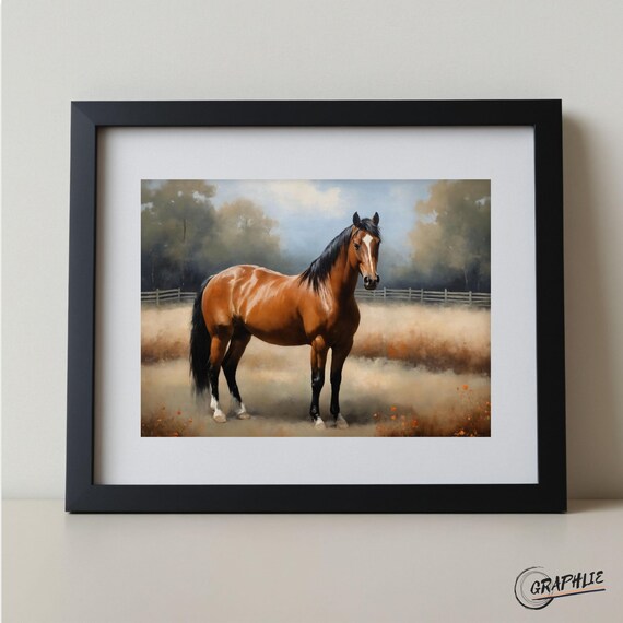 Brown Horse Paddock Print – Vintage Equestrian Impressionist Nancy