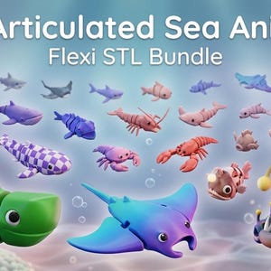 50+ Articulated Fish STL Bundle | Flexi Fish Pack | Print in Place Ocean Animals |  Stingray Axolotl Angler Fish | 3D Printable Fidget Toy