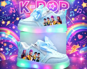 K Pop Demon Hunter Shoes, K Pop LED Sneakers For Kids, Colourful Light Up Kids Shoes With Cute K Pop Characters, Perfect Gift For K Pop Fans