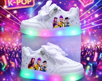 K Pop Demon Hunter Shoes, K Pop LED-sneakers voor kinderen, kleurrijke oplichtende kinderschoenen met schattige K-Pop-personages, perfect cadeau voor K-Pop-fans