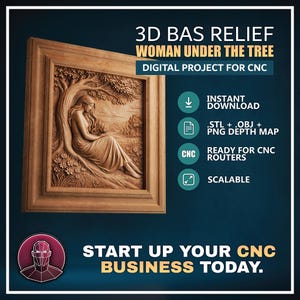 Frau unter Baum 3D Relief STL-Datei, 16-Bit-Tiefe Karte für CNC Gravur OBJ
