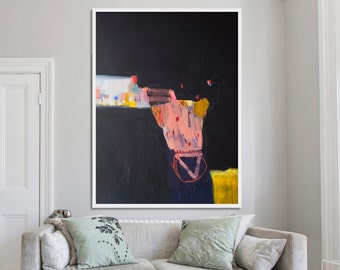 giclee print van ABSTRACT SCHILDERIJ, zwarte print, zwart en koraal print van schilderij "Whiff of Saga"