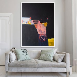 giclee print of ABSTRACT PAINTING, black print, black and coral print of painting "Whiff of Saga"