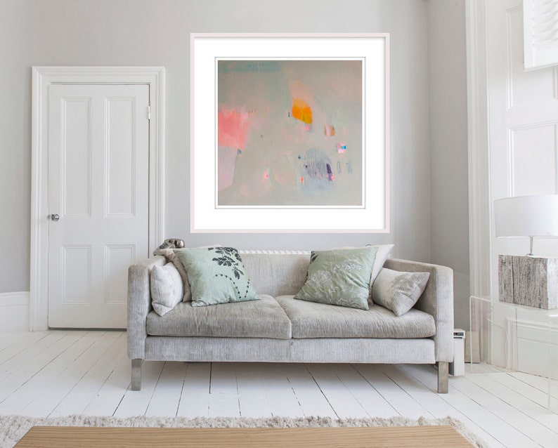 Large Print of beige, pink and yellow abstract painting, giclée print, expressionist painting Desert Dreamer 3 image 3