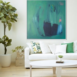 GICLEE print, GREEN abstract print of painting with navy, blue, Modern painting print "Dressing Table Pot"