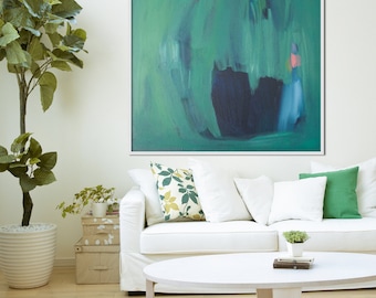 GICLEE print, GREEN abstract print of painting with navy, blue, Modern painting print "Dressing Table Pot"