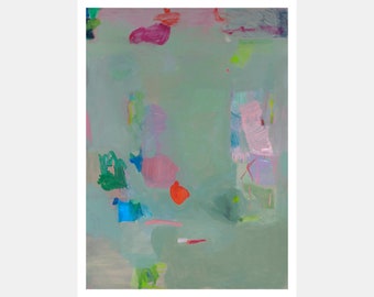 Grote opdruk, giclée print, abstracte kunst, LOLA DONOGHUE, limited edition, roze, groen, portret, 'Tier 11'