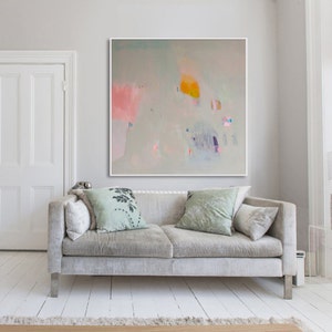 Large Print of beige, pink and yellow abstract painting, giclée print, expressionist painting Desert Dreamer 3 image 1