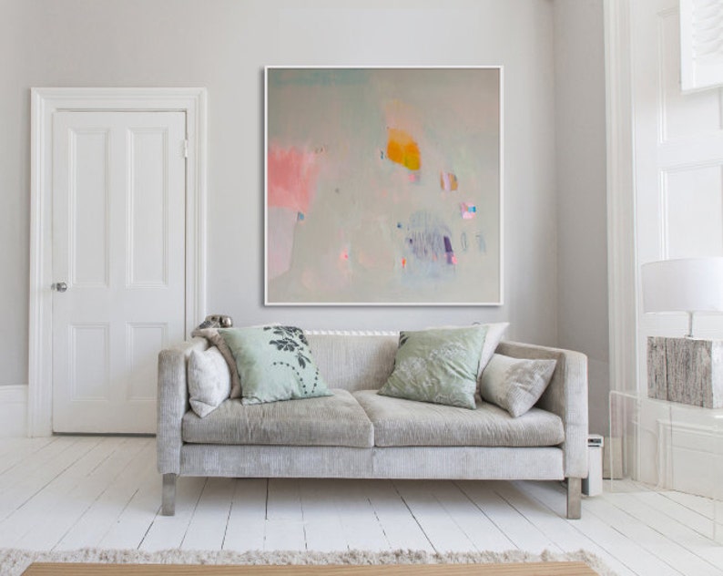 Large Print of beige, pink and yellow abstract painting, giclée print, expressionist painting Desert Dreamer 3 image 1