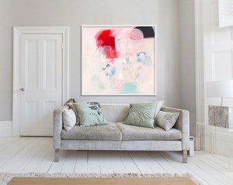 giclée print, ABSTRACT print van originele schilderkunst, limited edition, roze, wit, rood , 'Heirloom #1'