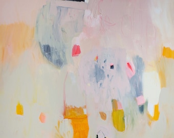 Large beige, pink and yellow abstract Print of modern painting, expressionist print &quot;Out of Her Loop 6&quot;