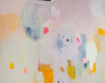 Large beige, pink and yellow abstract Print of modern painting, expressionist print "Out of Her Loop 6"