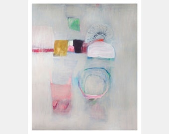 Grote abstracte afdruk van schilderkunst, KUNST, moderne Gicléé, expressionistisch, abstract, grijs, blauw, roze "Heirloom 7"