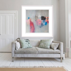 Grande impression de peinture abstraite, Giclée PRINT, gris, rose, bleu, Lead Lined Diamond image 3