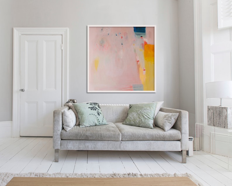 LARGE print of PAINTING, giclée print, abstract print, pink, yellow, Eminently Pink' image 1