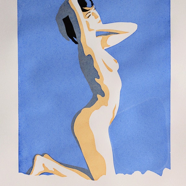 Kneeling Nude Woman Screen Print