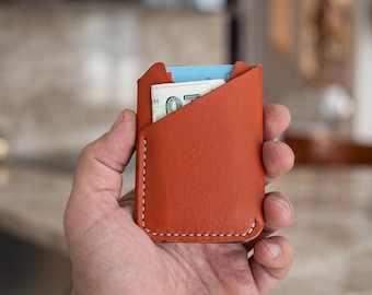 Handmade Full Grain Leather Card Holder – Slim Minimalist Wallet