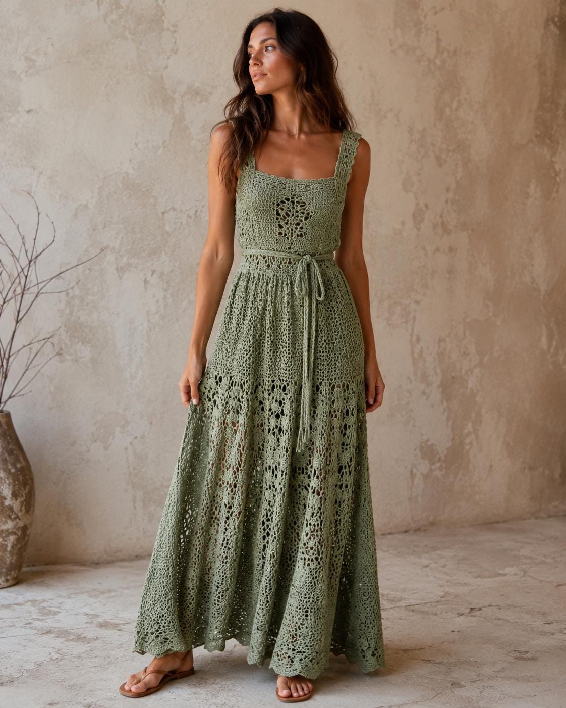 sage green dress for beach pictures Vera Flow Dress (sage swiss dot) – INDIE BLUE main image 1