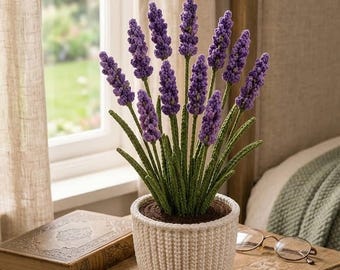 Haakpatroon ingemaakte lavendel pdf, amigurumi-bloempot-tutorial, paars botanisch huisdecor, doe-het-zelf plantcadeau