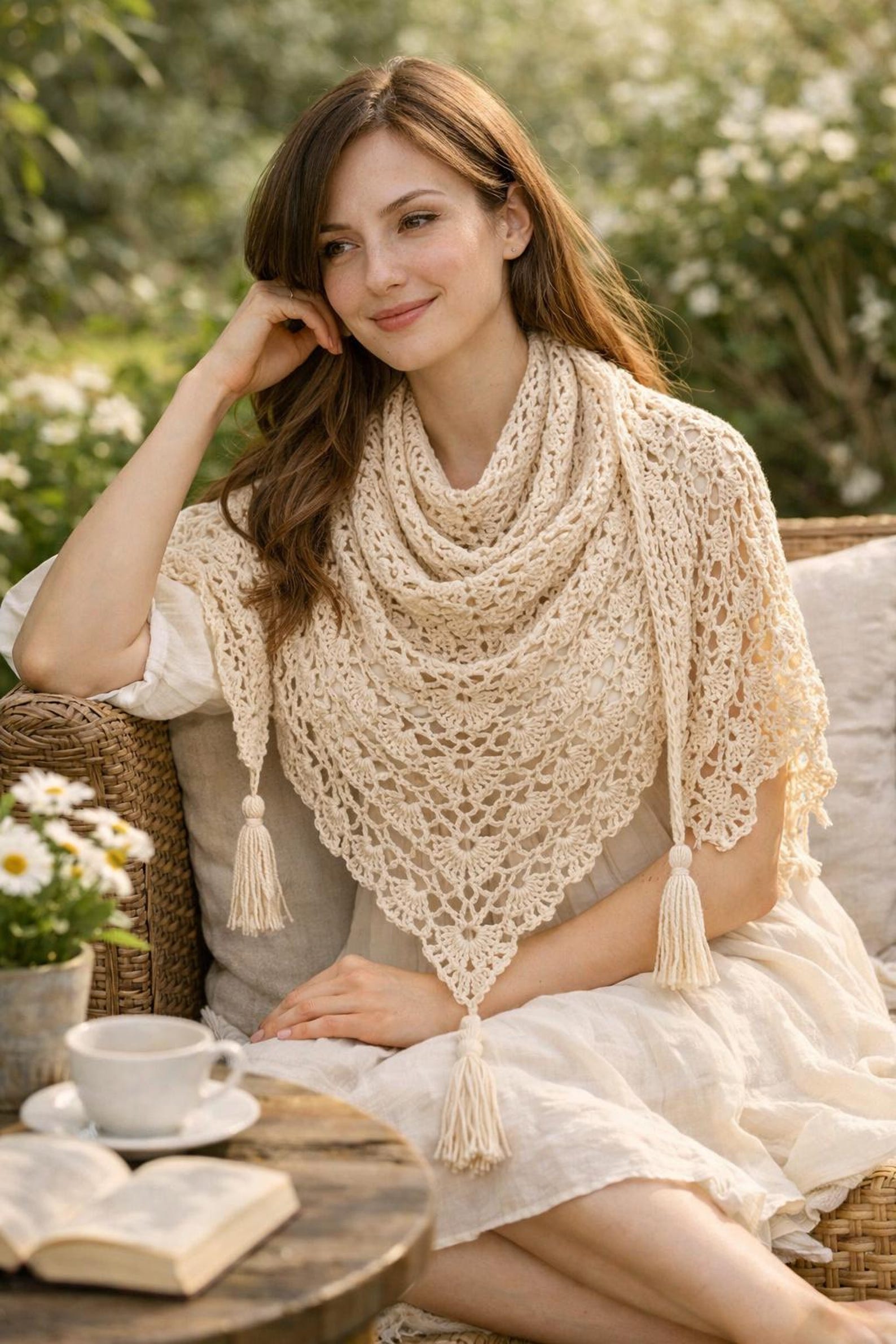 Crochet Lace Shawl Pattern PDF, Boho Triangle Wrap, Bridal Shoulder ...