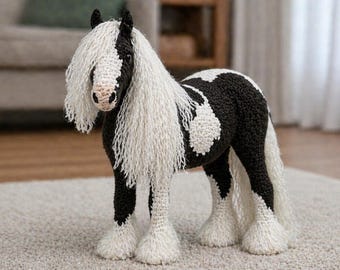 Realistic Horse Crochet Pattern PDF, Gypsy Cob Amigurumi Tutorial, Farm Animal Plush Toy, Equine Handmade Design