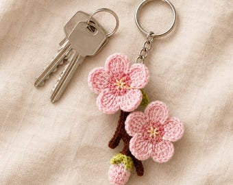 Gehaakt patroon kersenbloesem sleutelhanger, Sakura tashanger pdf, bloemen amigurumi accessoire cadeauhandleiding