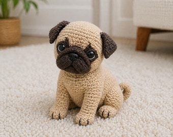 Mopshond haakpatroon pdf, amigurumi puppy-tutorial, realistische pluche hond, schattig huisdierliefhebber cadeau, Engelse geschreven gids