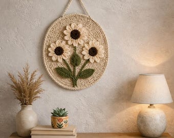 Gehaakt bloemenpatroon pdf, boho-muurdecoratie, rustieke handgemaakte vezelkunst, huisaccent madeliefje, digitale download