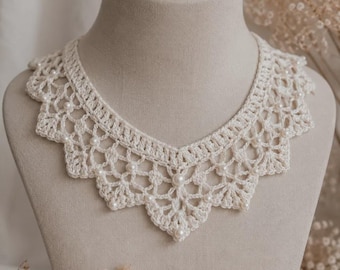 Patrón PDF para collar de perlas de ganchillo, collar de encaje nupcial, collar vintage desmontable, elegante accesorio de boda.