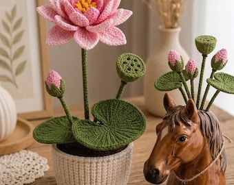 Patrón de ganchillo de flor de loto en PDF, amigurumi de nenúfar, tutorial de decoración botánica, diseño de regalo hecho a mano