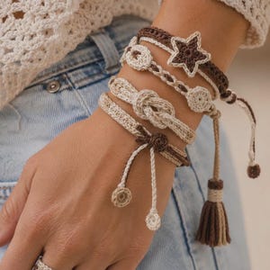 Mönster för virkade stjärnsmycken i PDF-format, bohemiskt armbandsringset, tofs- och handledsaccessoar