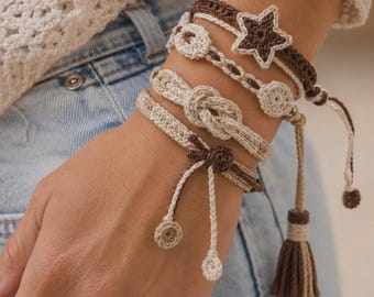 Gehaakte stersieradenpatroon (pdf), boho-armbandringset, polsaccessoire met kwastje