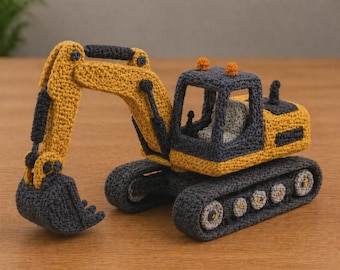 Modèle PDF au crochet d'excavatrice, jouet Amigurumi Digger, peluche véhicule de construction, décoration de chambre de constructeur, cadeau de camion