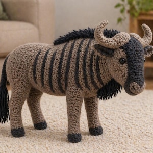 Crochet Wildebeest Pattern PDF, Amigurumi Safari Animal Tutorial, African Gnu Plush Design, Wildlife Nursery Toy