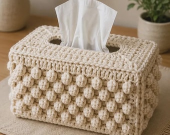 Patroon hoes voor gehaakte tissuedoos, pdf-papier bobble tissuehouder, rechthoekig gezellig, decoratie badkamer